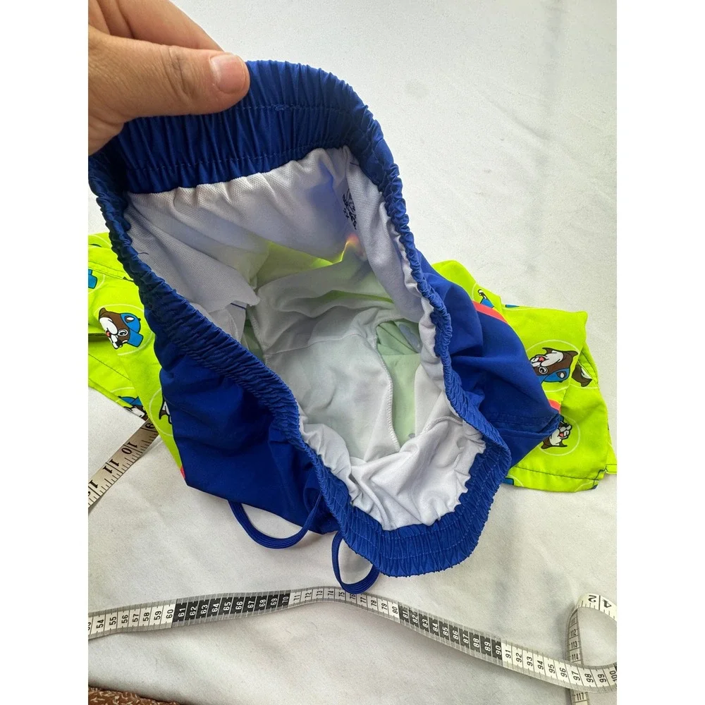 Buc-ees Mens 2X Swim Trunks Blue Lime Green Beaver Mascot Board Shorts Texas 2XL